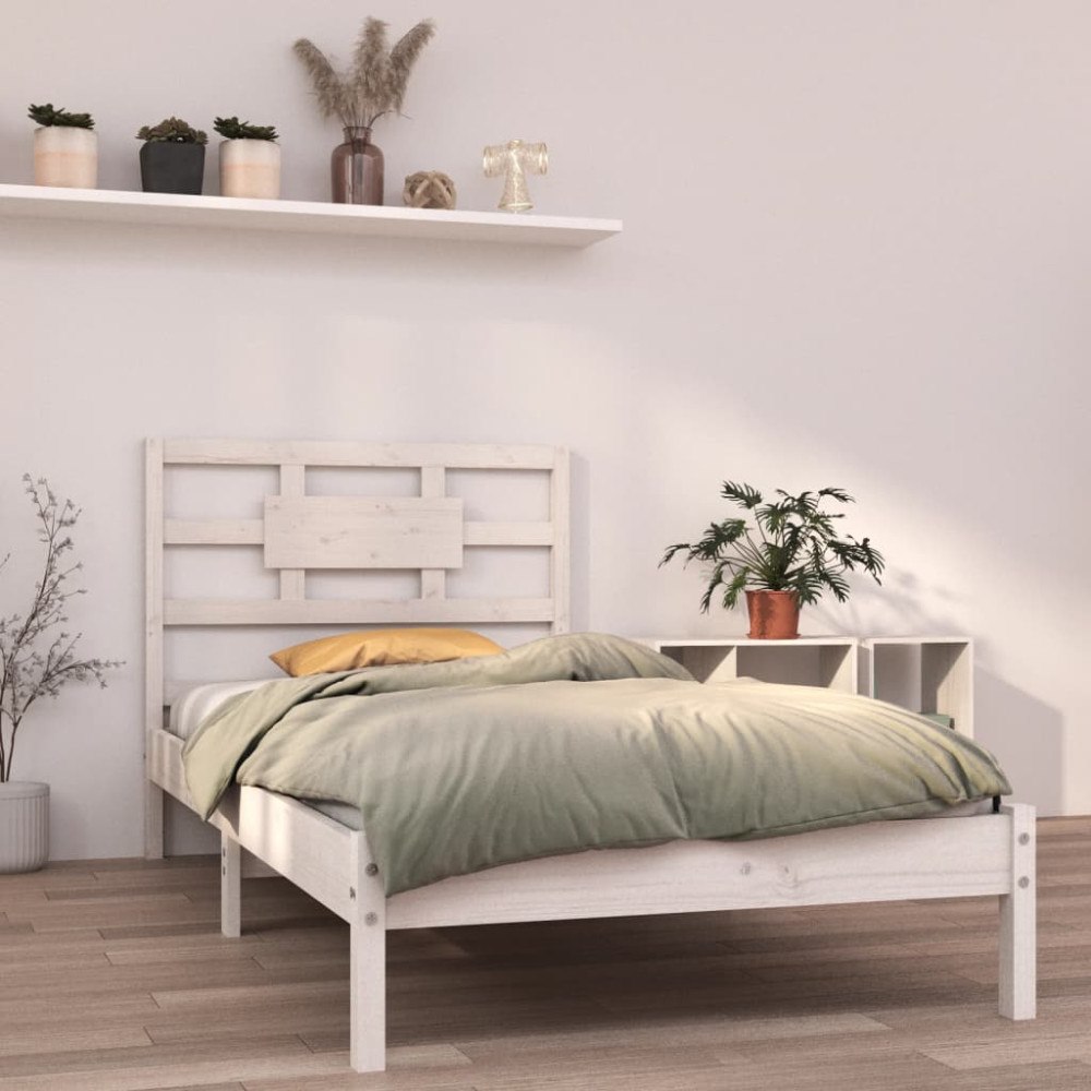 vidaXL Sängram vit massivt trä 90x190 cm