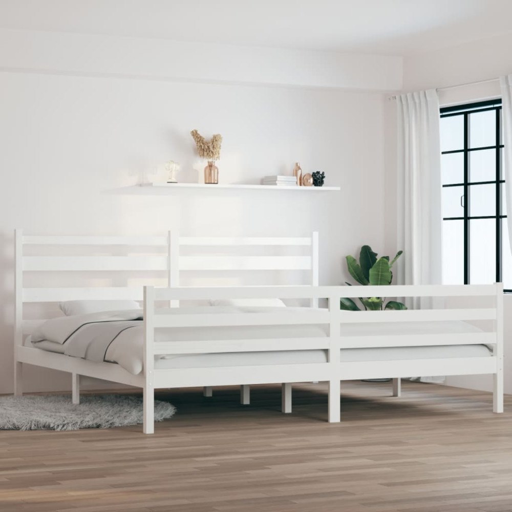 vidaXL Sängram vit massiv furu 200x200 cm