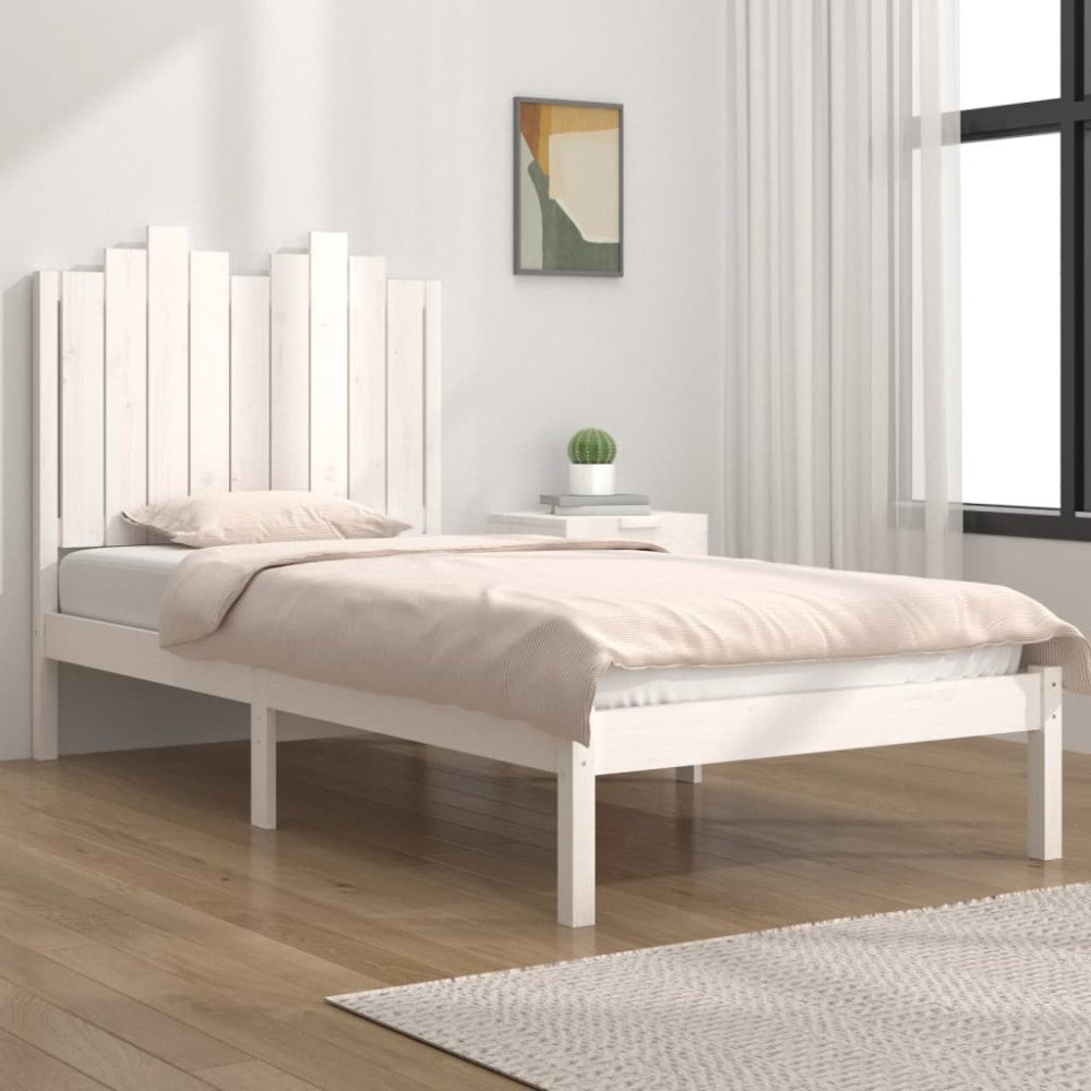 vidaXL Sängram vit massivt trä 75x190 cm