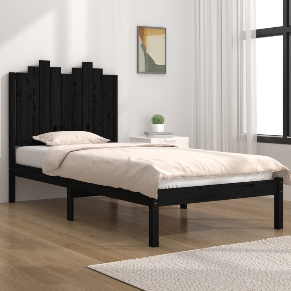 vidaXL Sängram svart massiv furu 75x190 cm