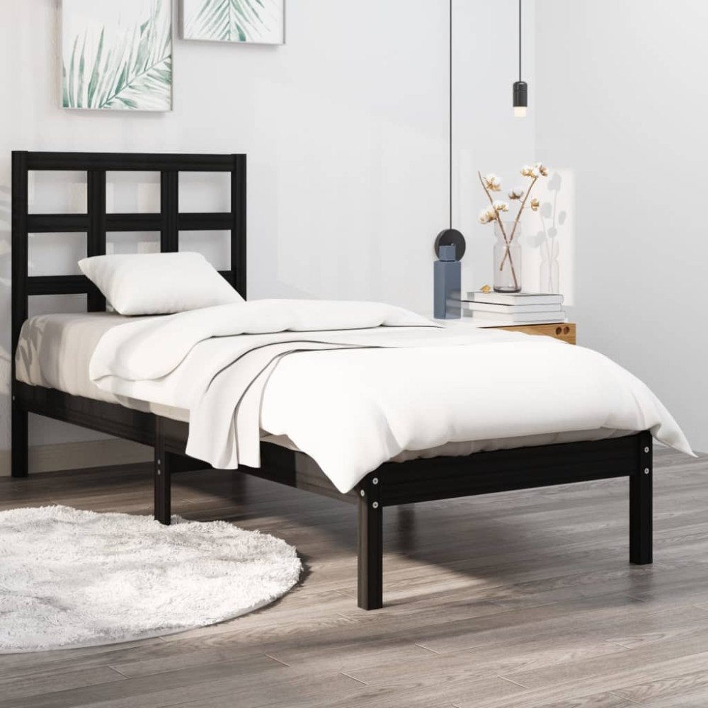 vidaXL Sängram svart massiv furu 75x190 cm