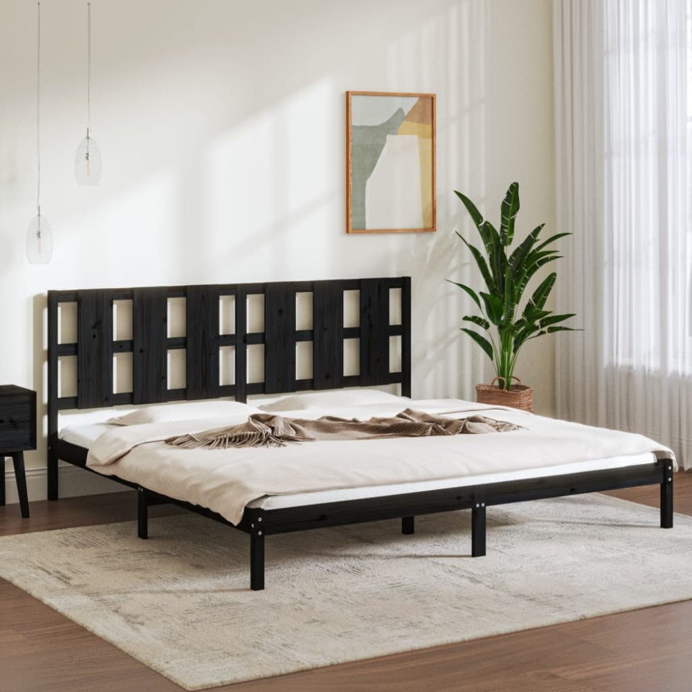 vidaXL Sängram svart massiv furu 200x200 cm