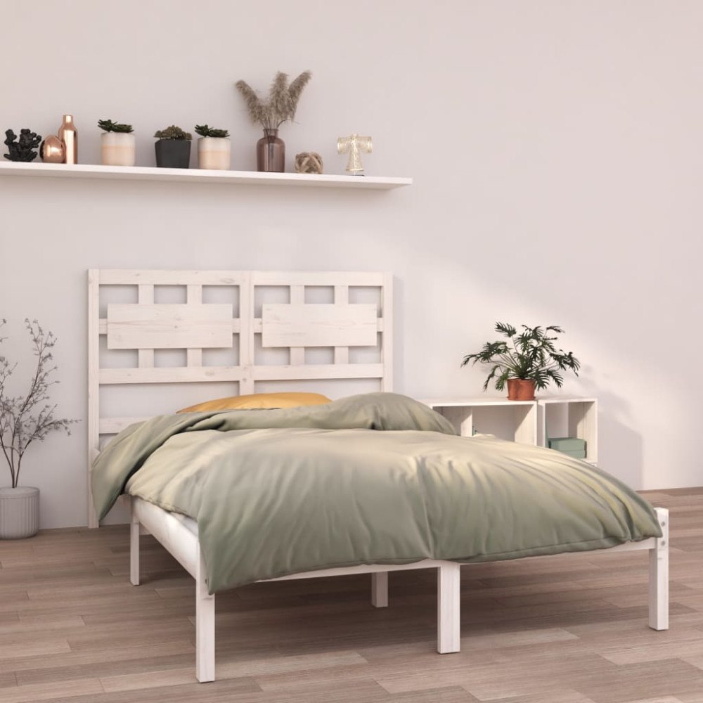 vidaXL Sängram vit massivt trä 135x190 cm