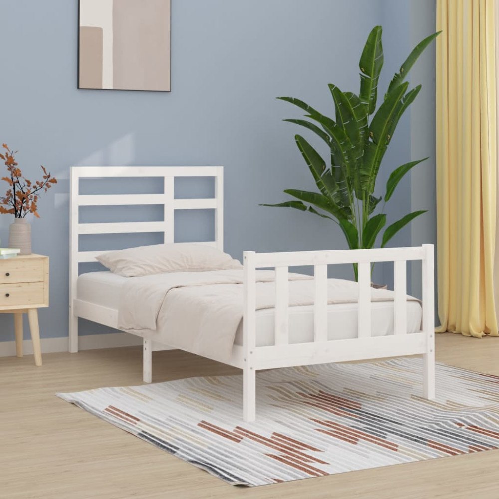 vidaXL Sängram utan madrass vit 90x200 cm massiv furu