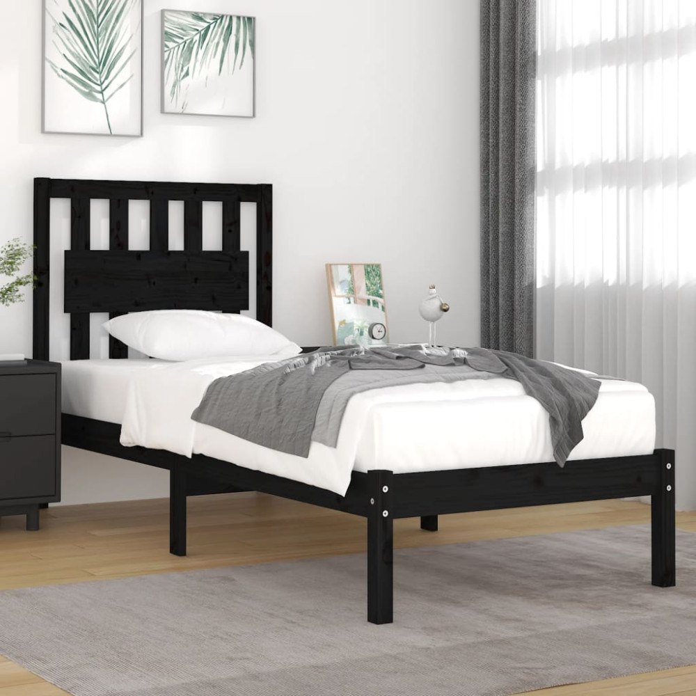 vidaXL Sängram svart massiv furu 75x190 cm