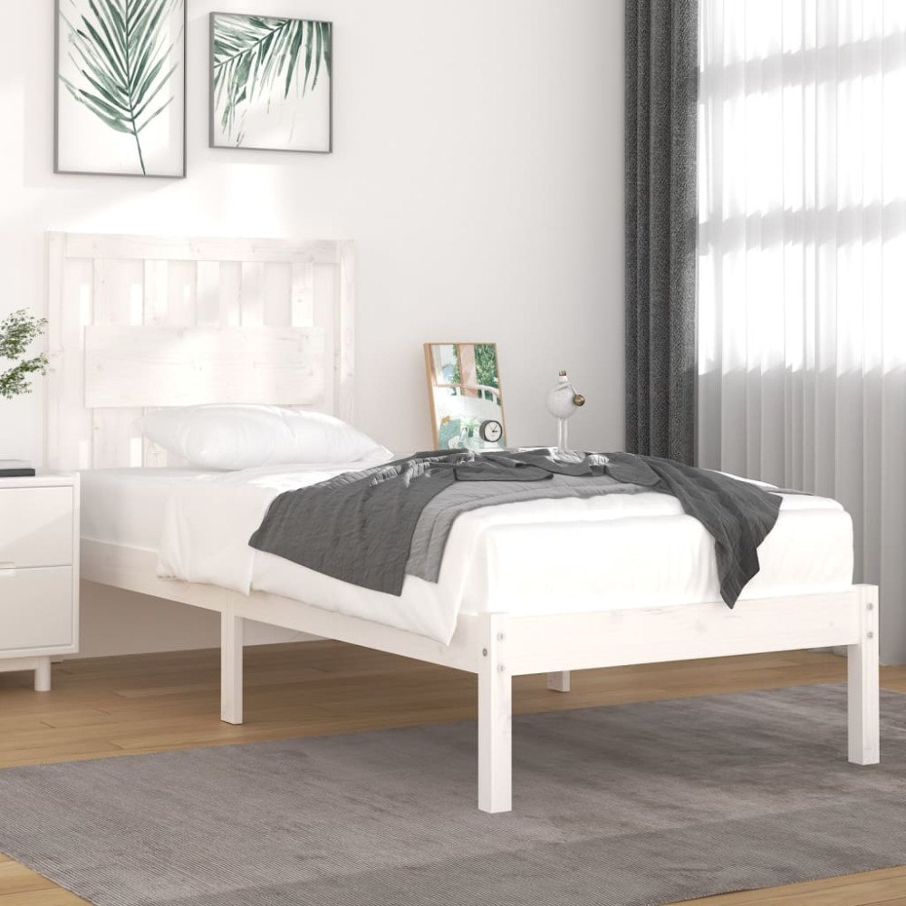 vidaXL Sängram vit massiv furu 90x190 cm