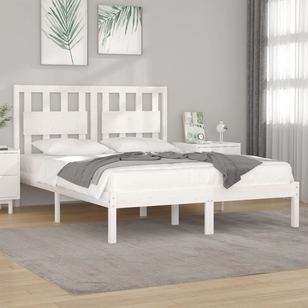 vidaXL Sängram vit massiv furu 135x190 cm