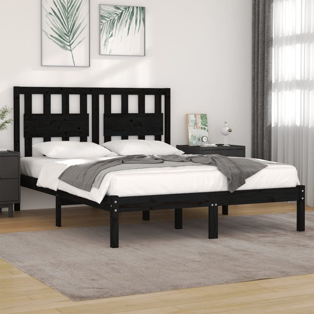 vidaXL Sängram svart massiv furu 140x190 cm