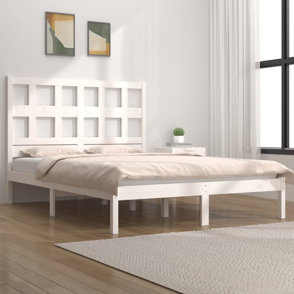vidaXL Sängram utan madrass vit 200x200 cm massiv furu