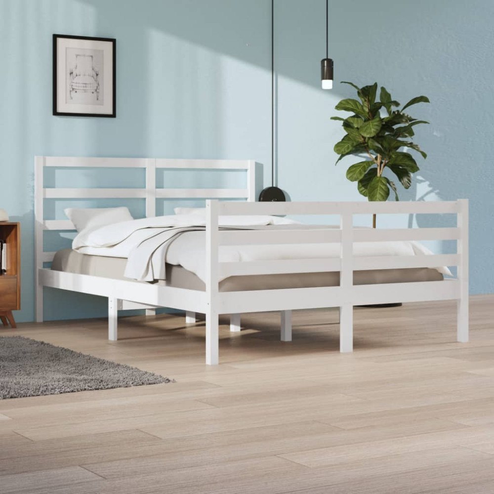 vidaXL Sängram vit massiv furu 140x200 cm
