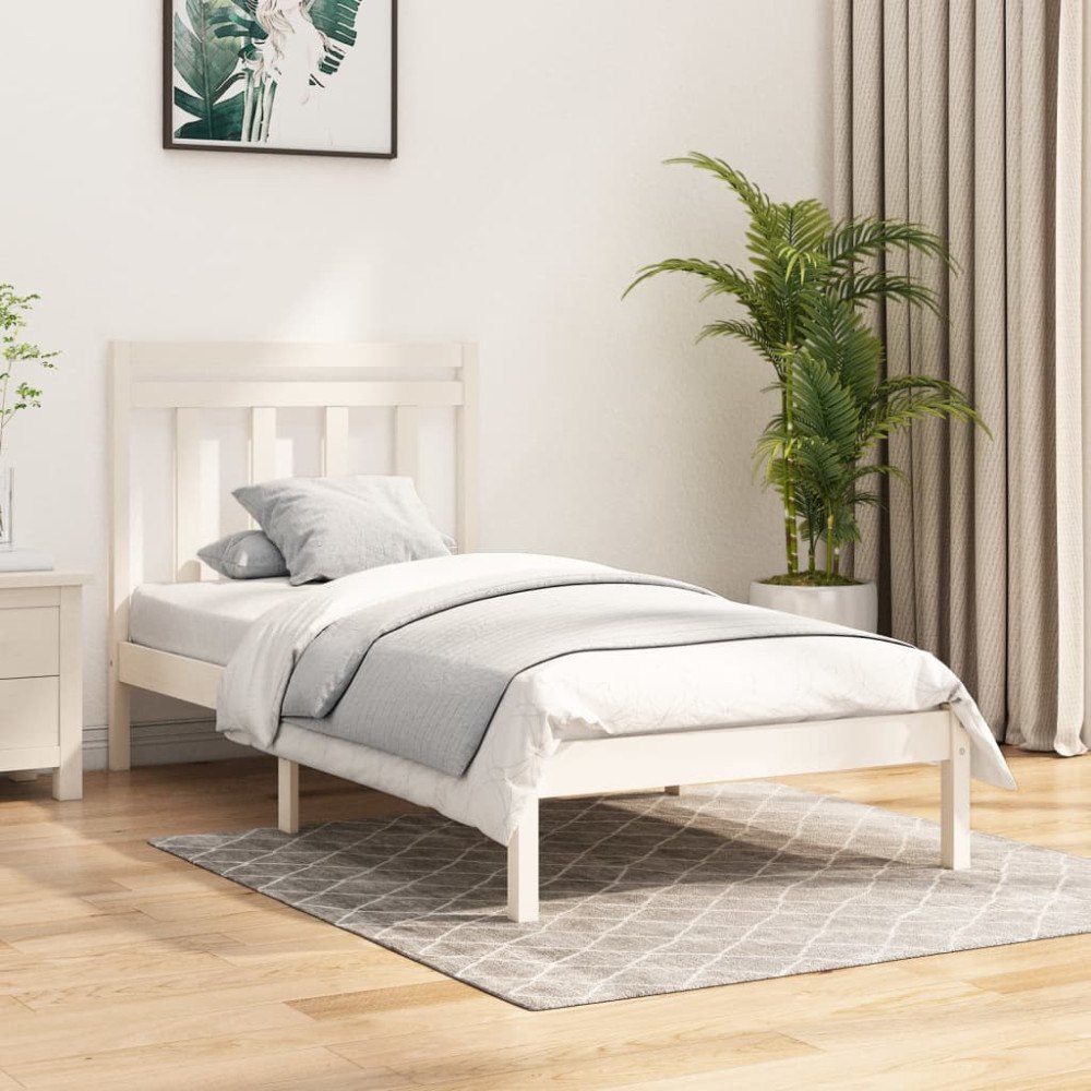 vidaXL Sängram vit massivt trä 100x200 cm