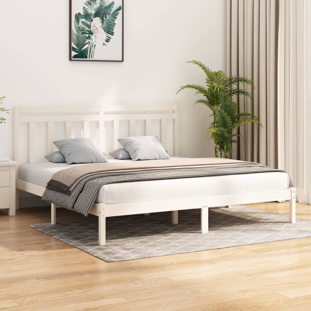 vidaXL Sängram vit massivt trä 200x200 cm