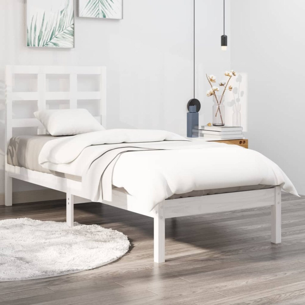 vidaXL Sängram vit massivt trä 75x190 cm