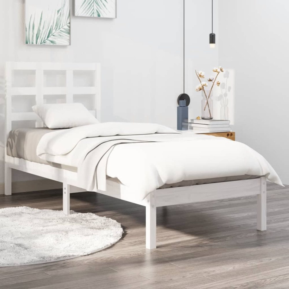 vidaXL Sängram vit massivt trä 90x190 cm