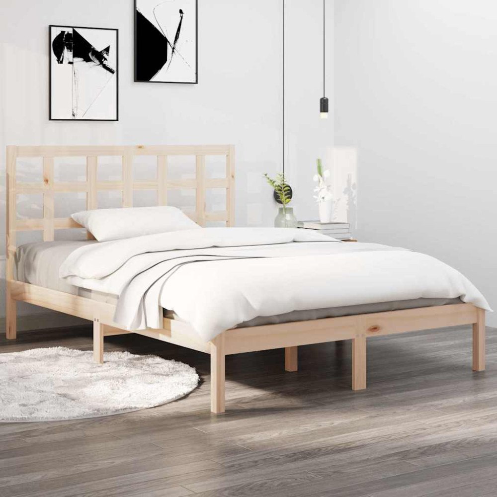 vidaXL Sängram massivt trä 135x190 cm