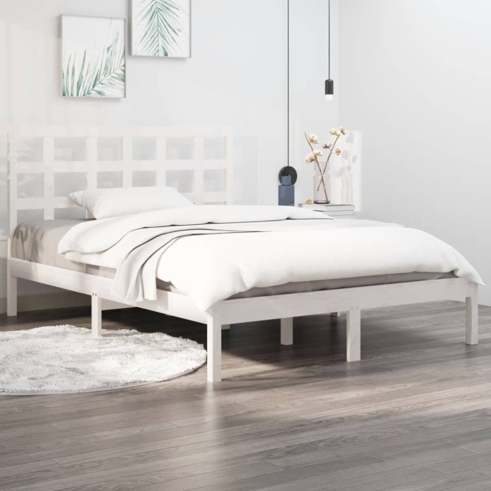 vidaXL Sängram vit massivt trä 200x200 cm