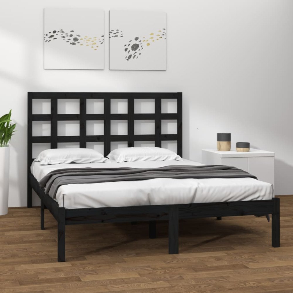vidaXL Sängram svart massivt trä 200x200 cm