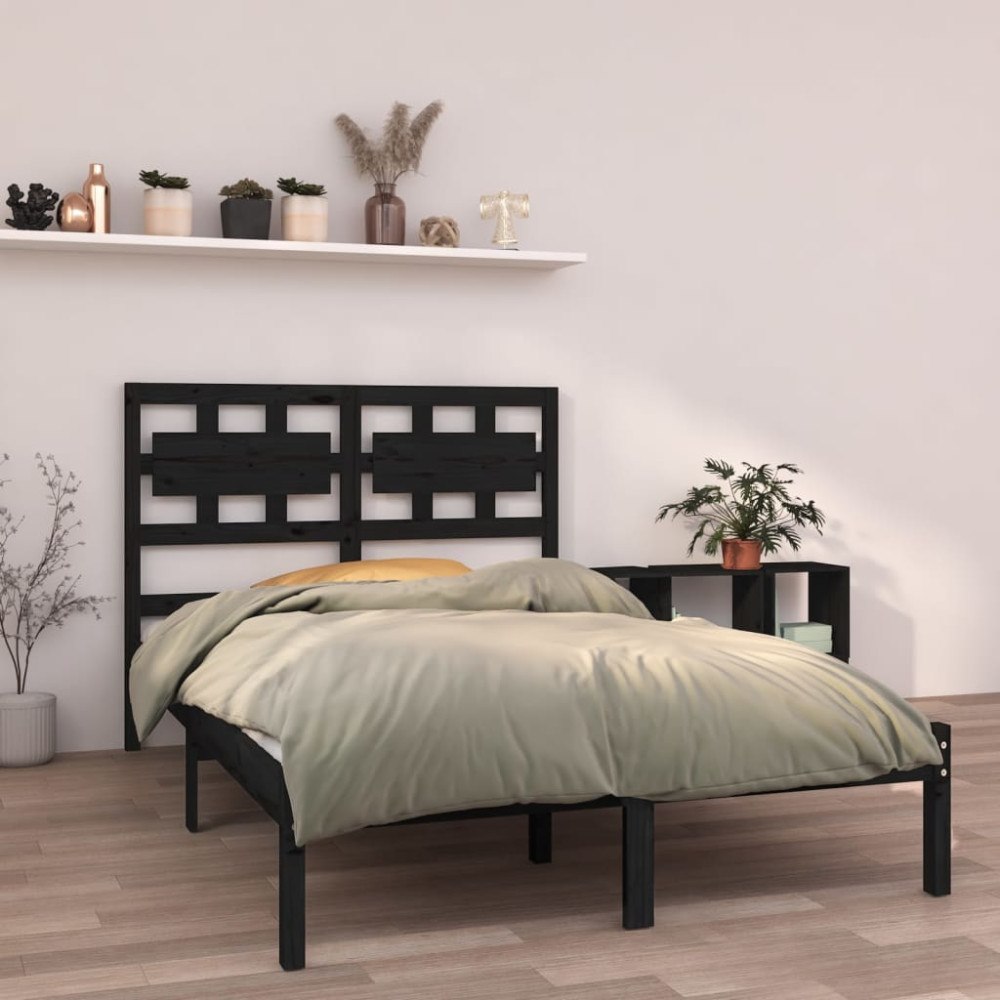 vidaXL Sängram svart massivt trä 140x190 cm