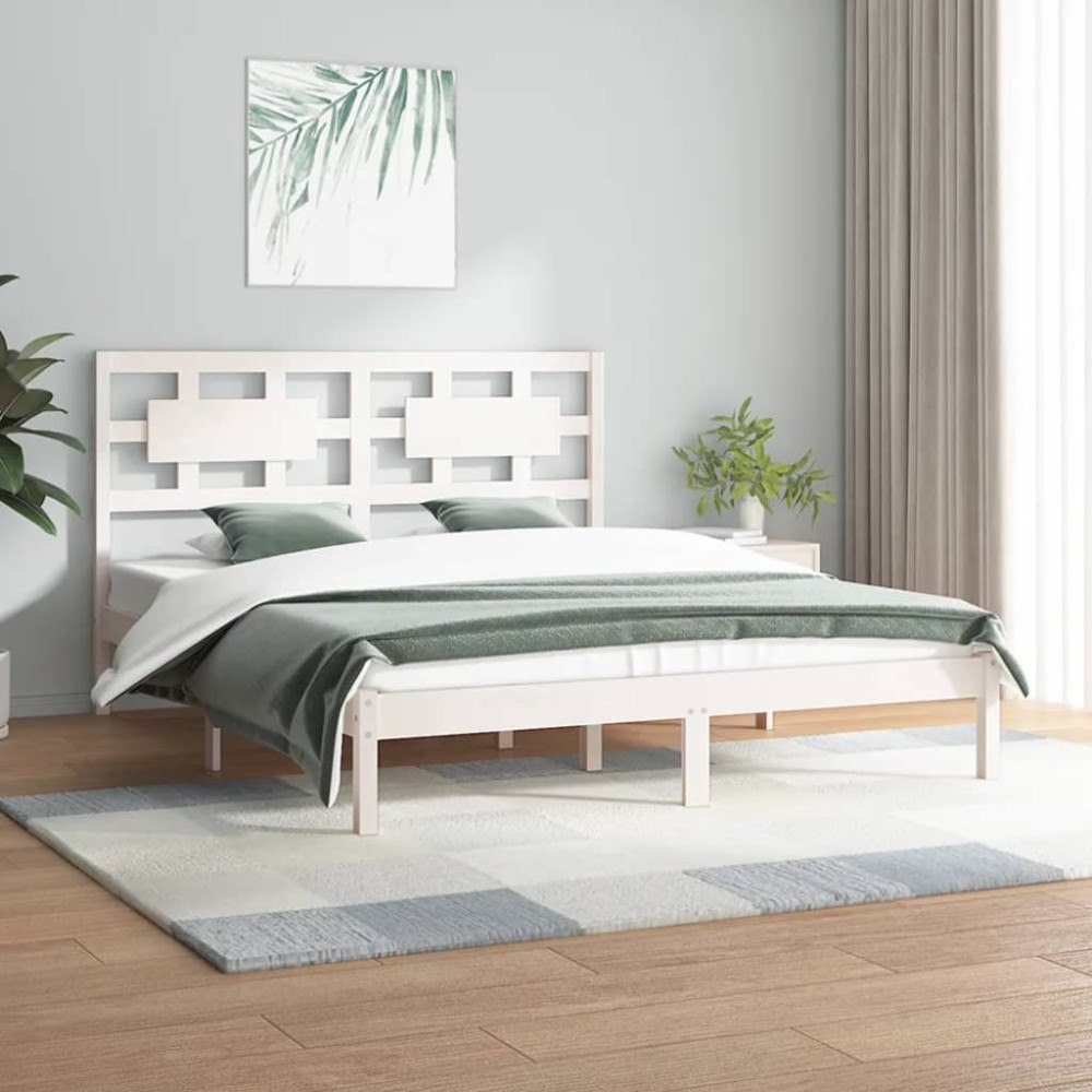 vidaXL Sängram utan madrass vit 140x200 cm massiv furu