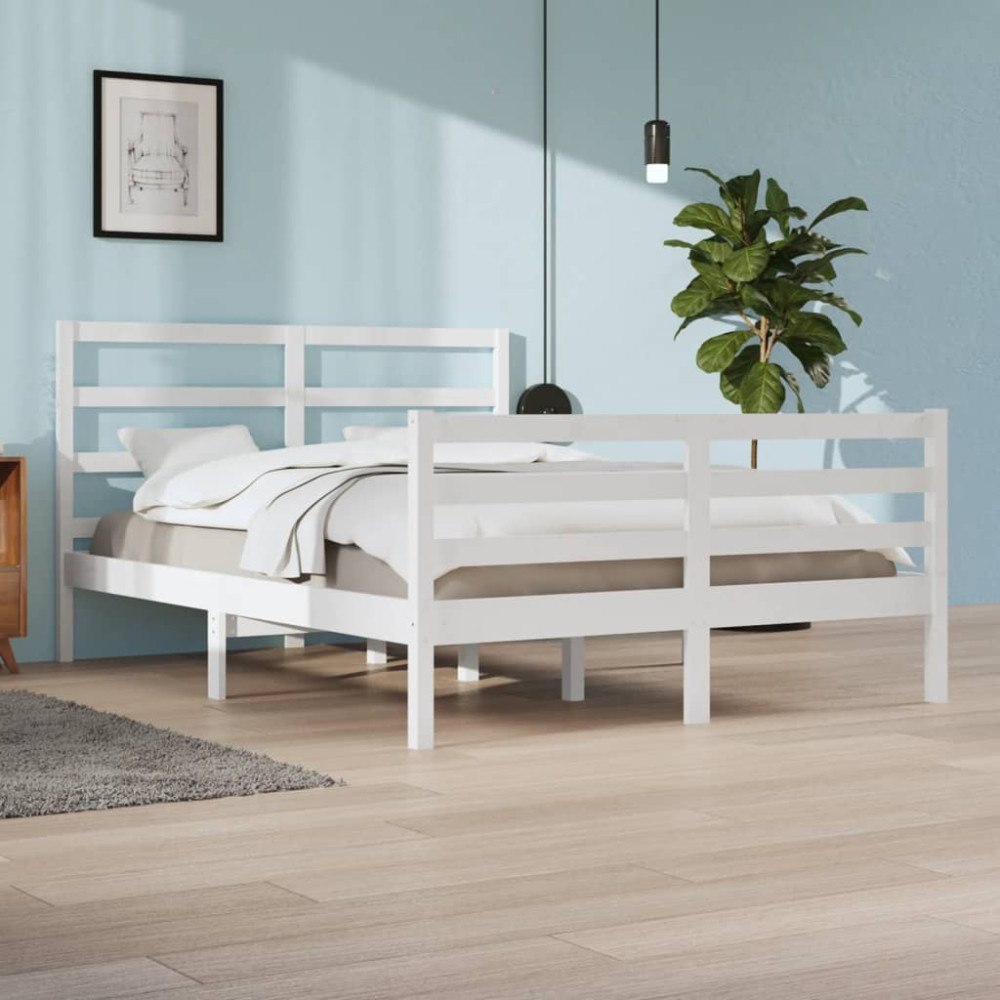vidaXL Sängram vit massiv furu 160x200 cm