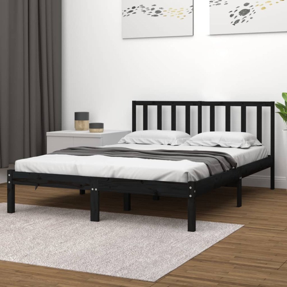 vidaXL Sängram svart massiv furu 140x190 cm