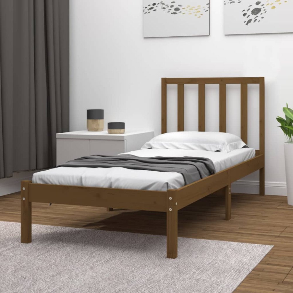 vidaXL Sängram honungsbrun massiv furu 100x200 cm enkelsäng