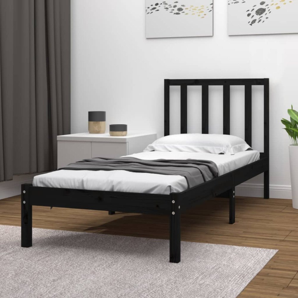 vidaXL Sängram svart massiv furu 75x190 cm