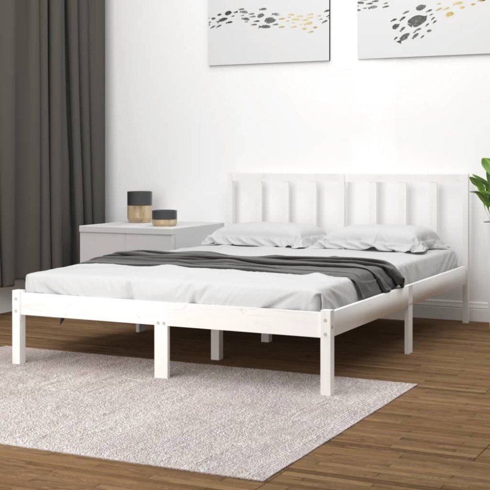 vidaXL Sängram vit massiv furu 120x190 cm