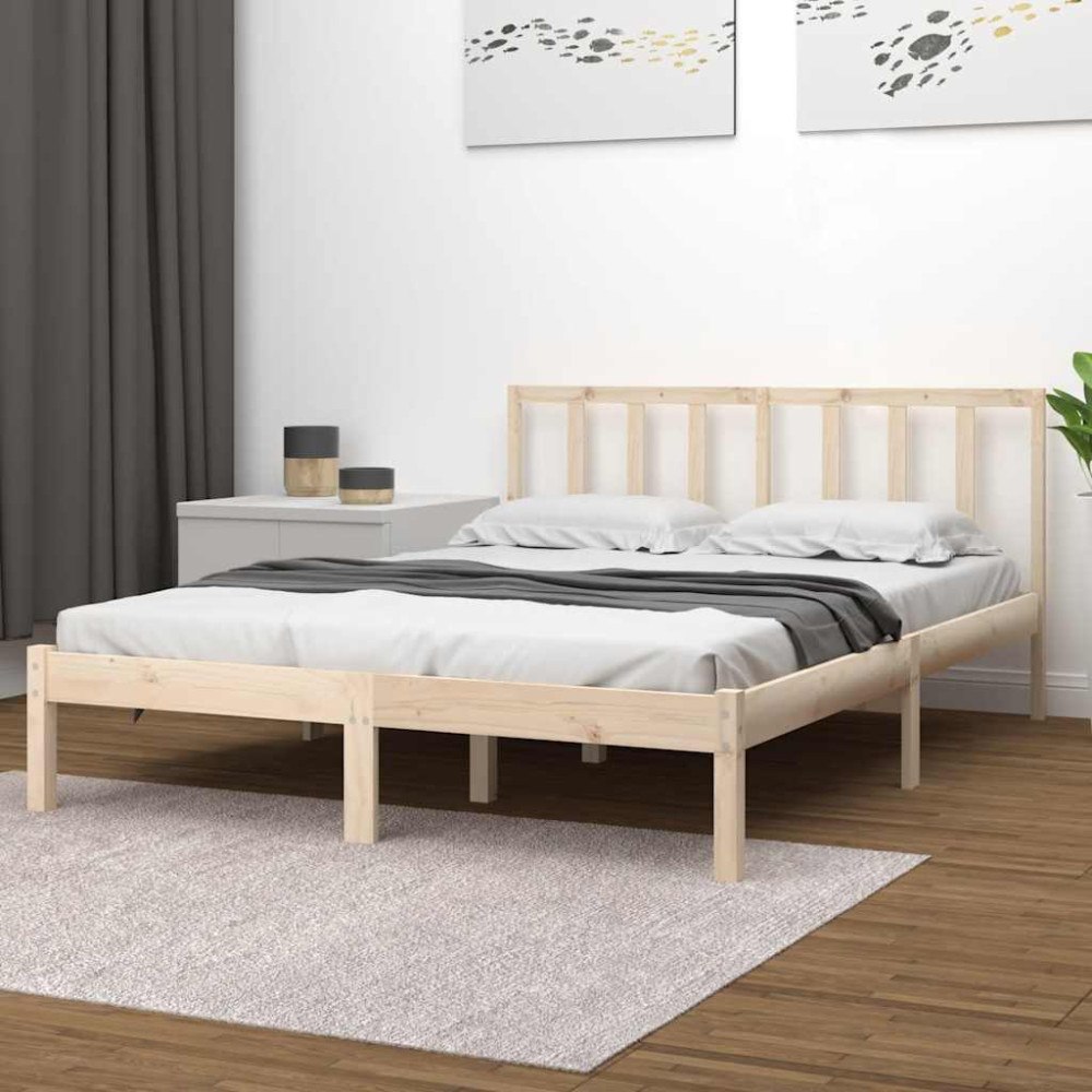 vidaXL Sängram massiv furu 135x190 cm