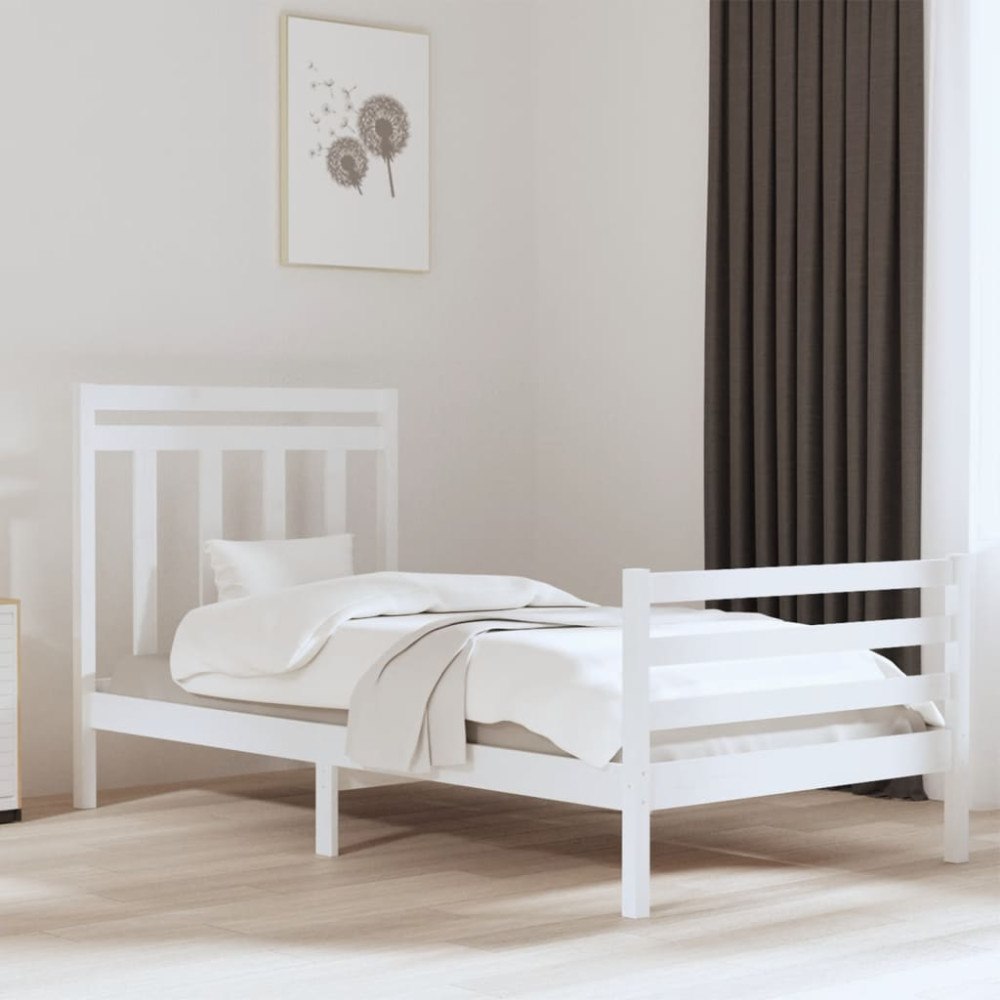 vidaXL Sängram vit massivt trä 100x200 cm