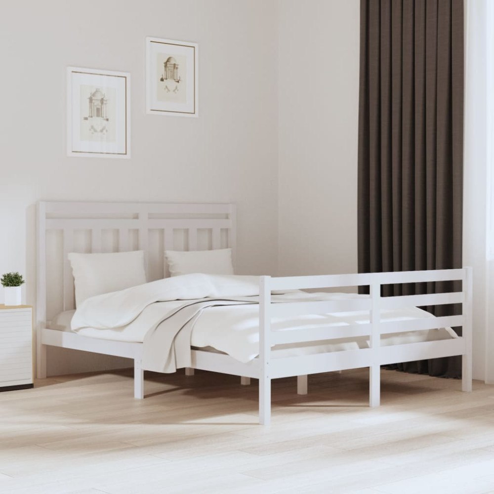 vidaXL Sängram vit massivt trä 150x200 cm