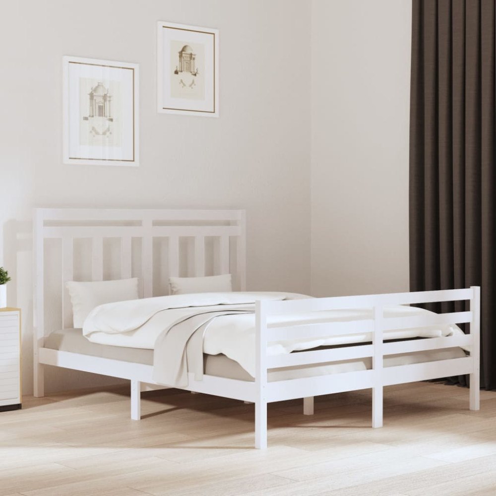 vidaXL Sängram vit massivt trä 160x200 cm
