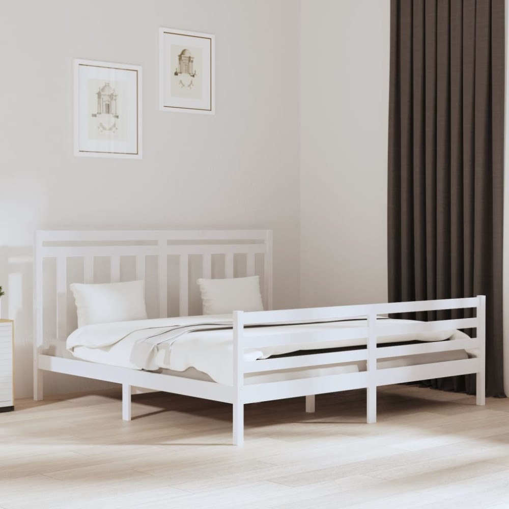 vidaXL Sängram vit massivt trä 200x200 cm
