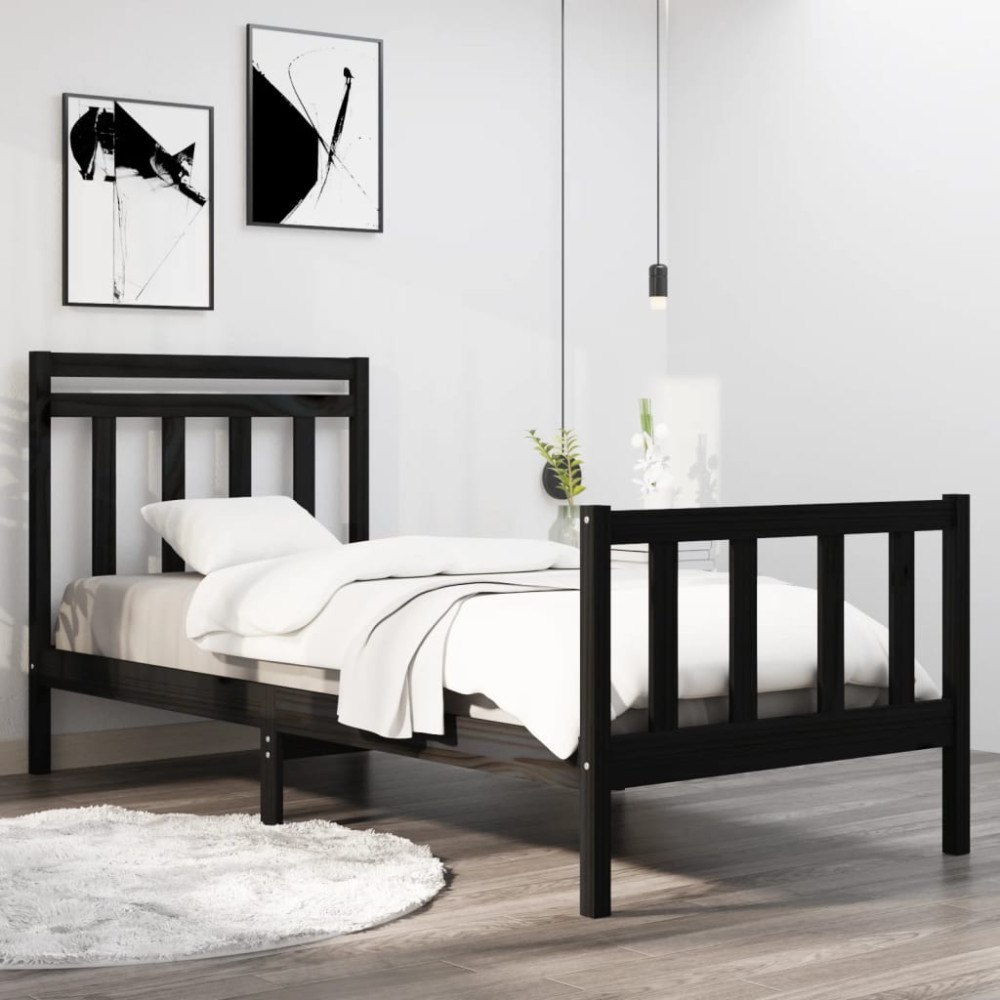 vidaXL Sängram svart massiv furu 75x190 cm