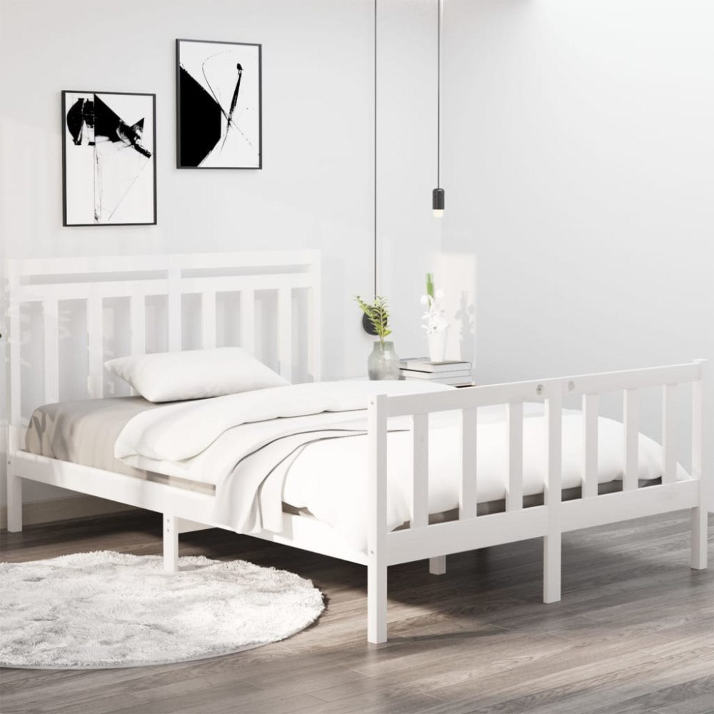 vidaXL Sängram vit massivt trä 135x190 cm
