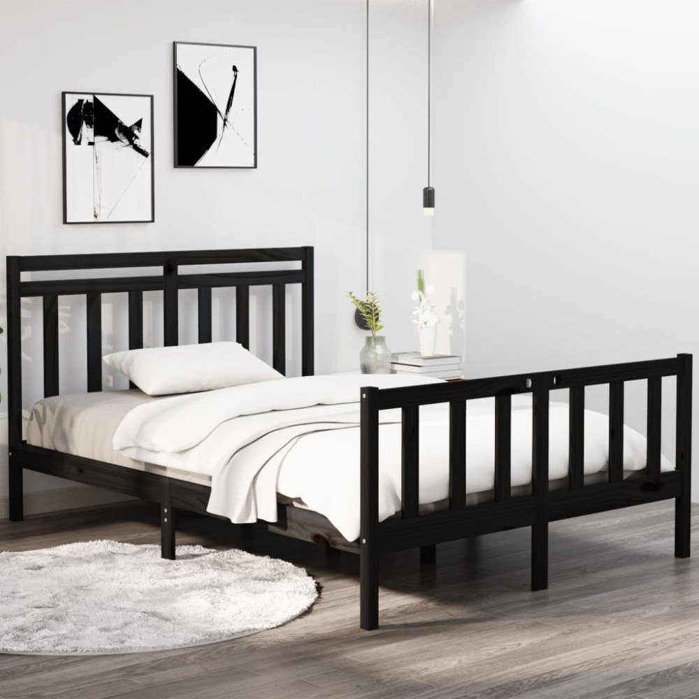 vidaXL Sängram svart massivt trä 140x190 cm