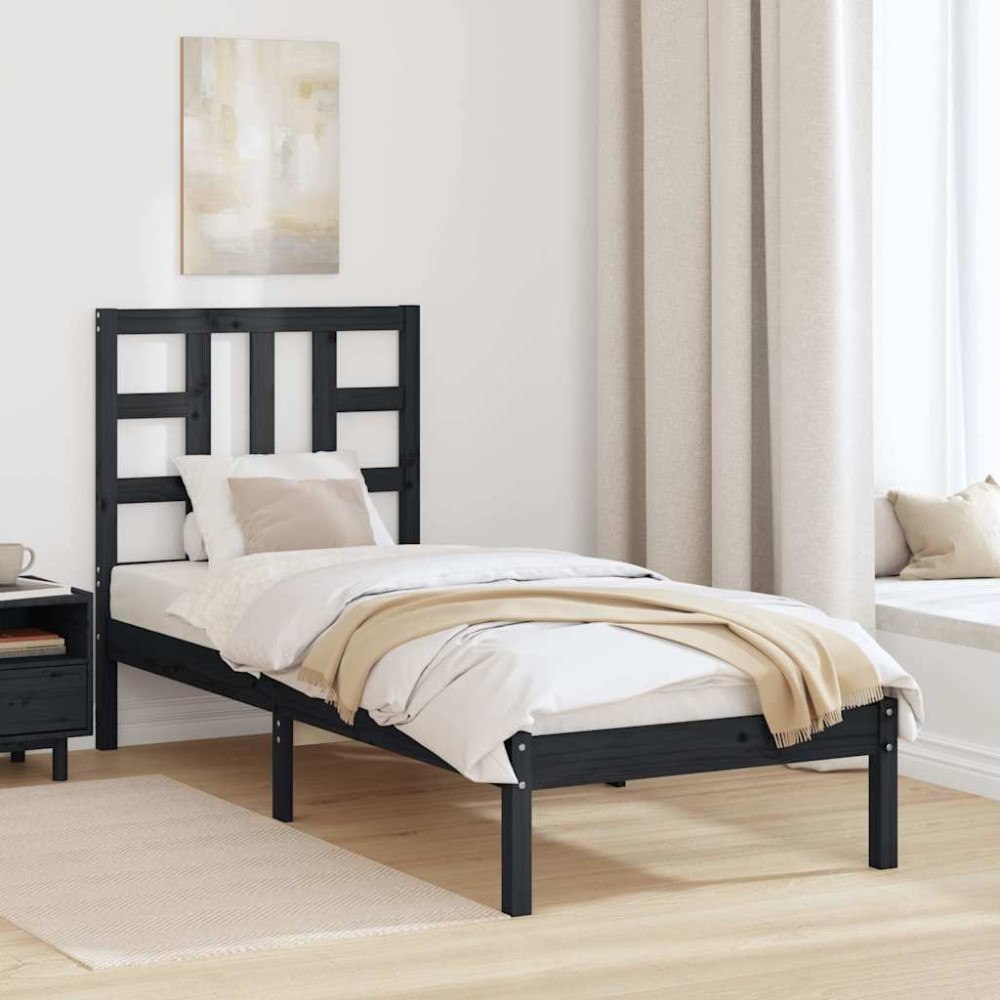vidaXL Sängram svart massiv furu 75x190 cm