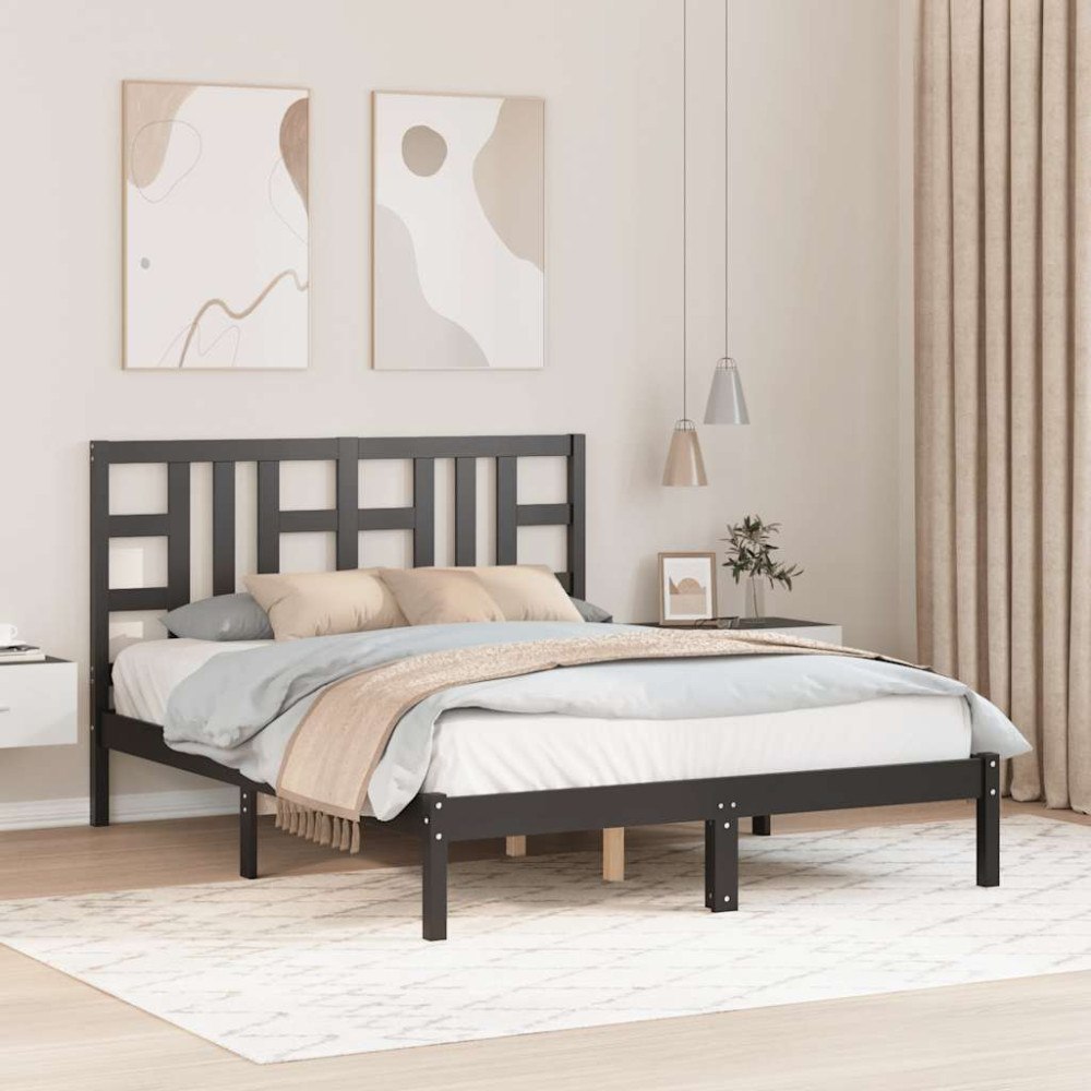 vidaXL Sängram svart massivt trä 140x190 cm