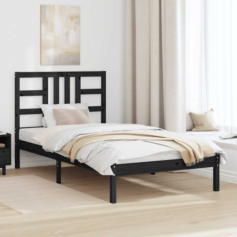 vidaXL Sängram svart massivt trä 100x200 cm