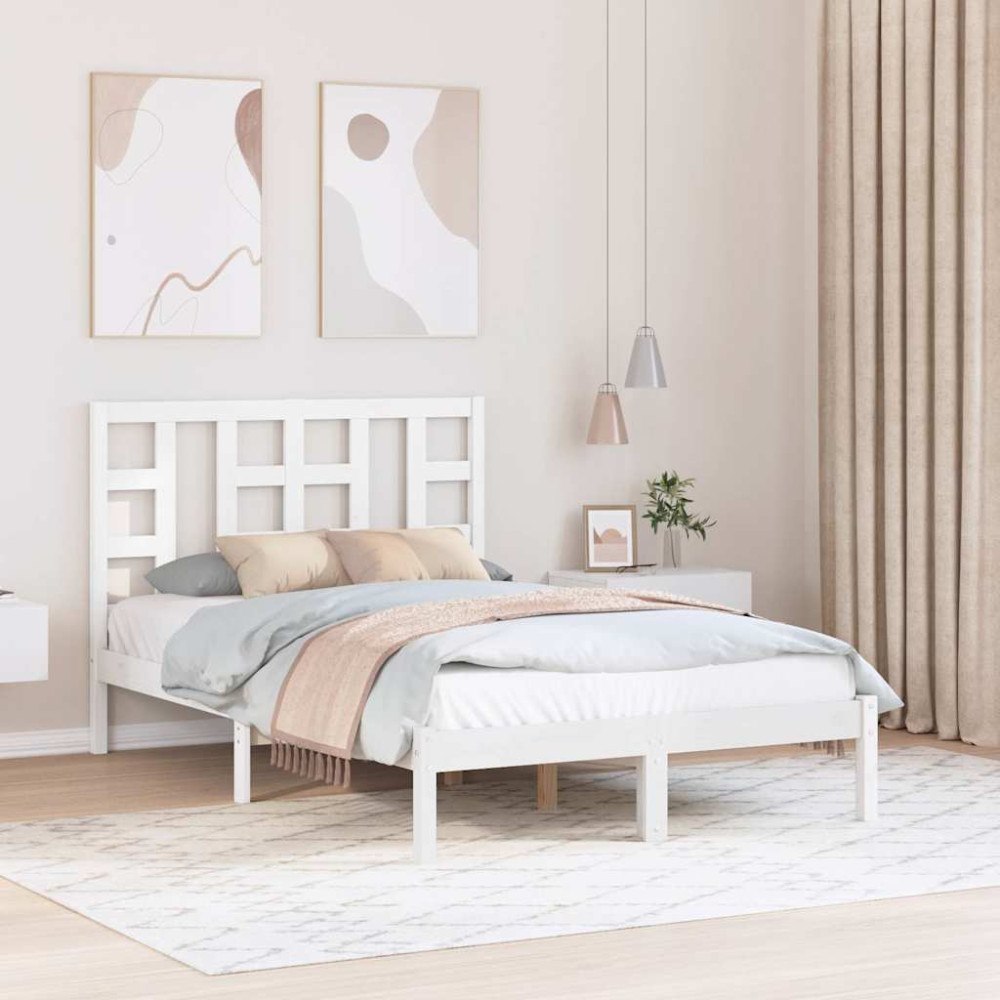vidaXL Sängram vit massivt trä 120x200 cm