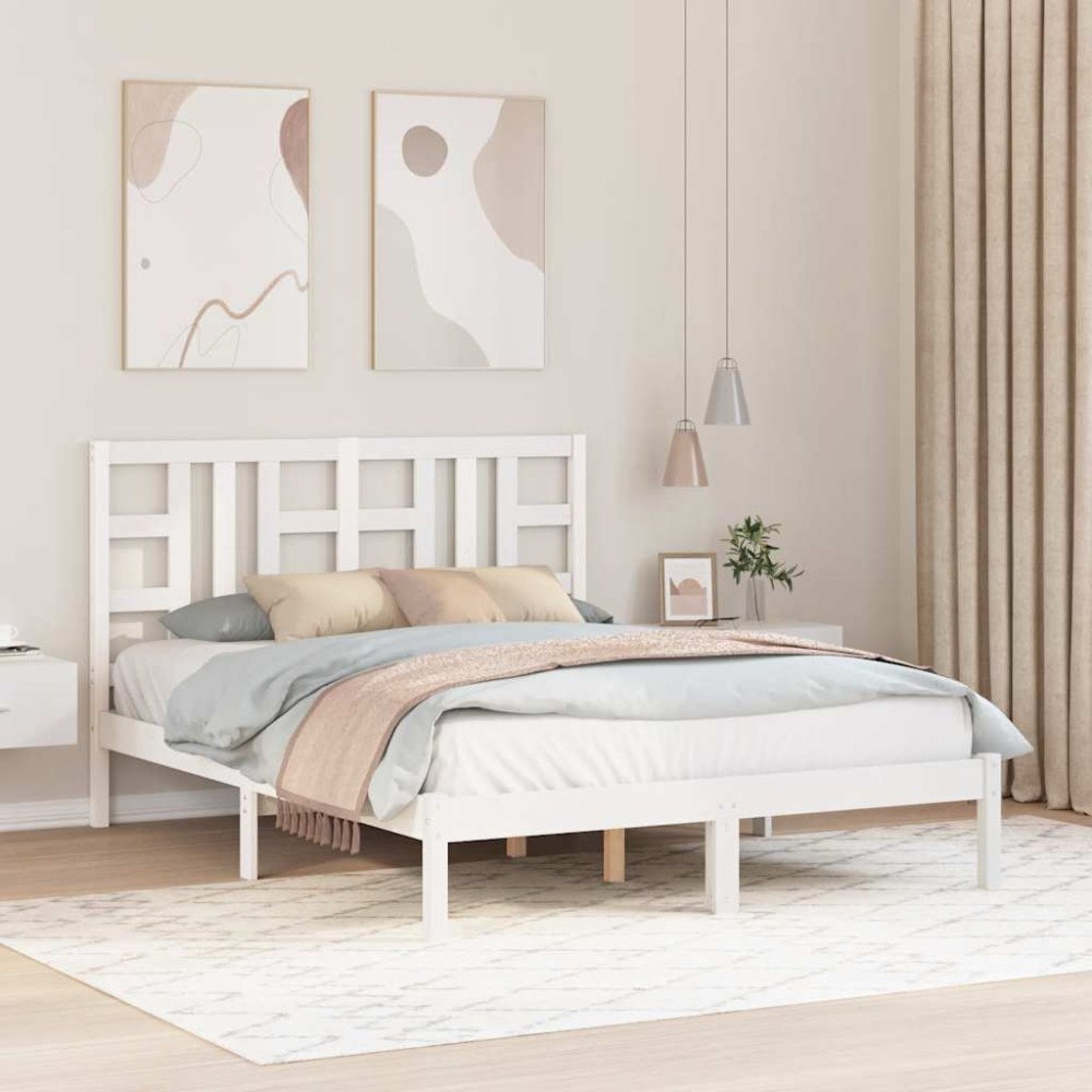 vidaXL Sängram vit massivt trä 140x200 cm