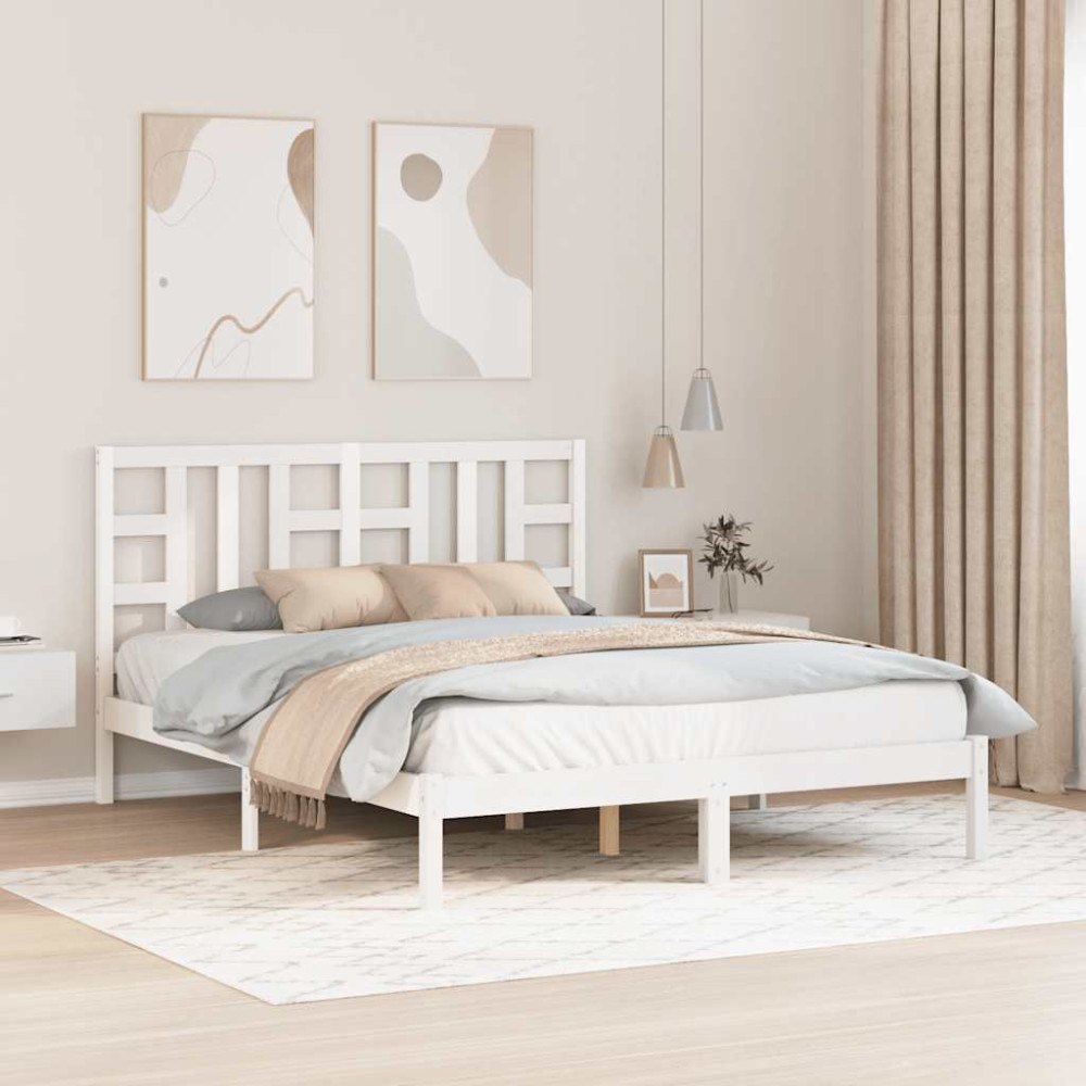 vidaXL Sängram vit massivt trä 150x200 cm