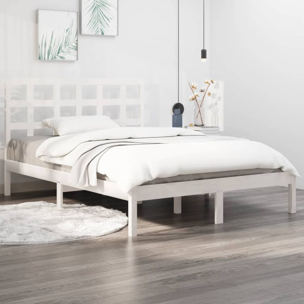 vidaXL Sängram vit massivt trä 120x190 cm