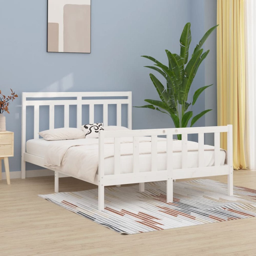 vidaXL Sängram vit massiv furu 150x200 cm
