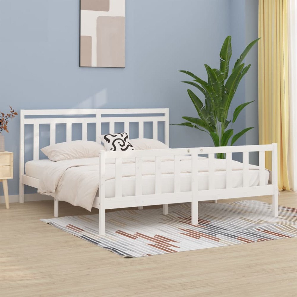vidaXL Sängram vit massiv furu 200x200 cm