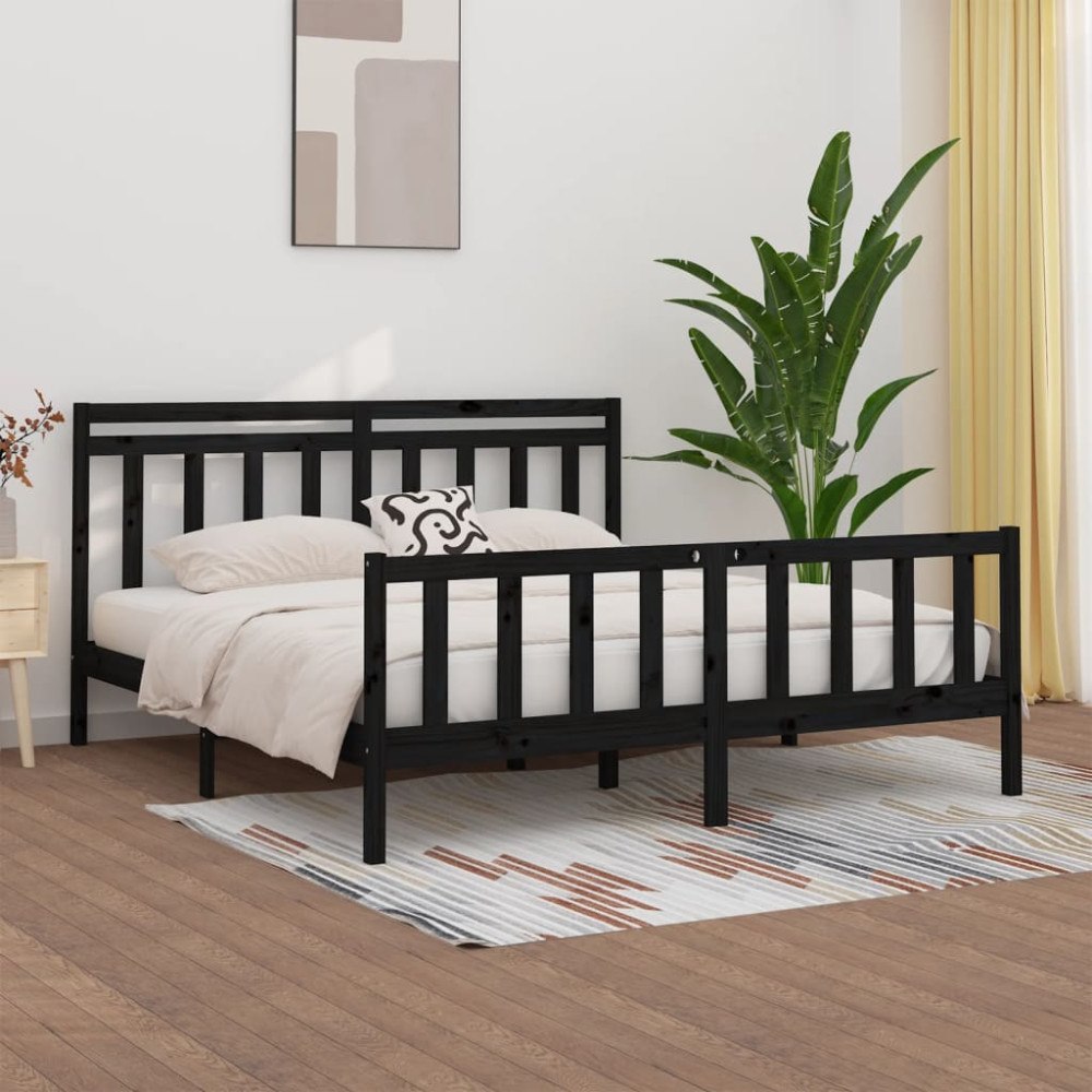 vidaXL Sängram svart massiv furu 200x200 cm