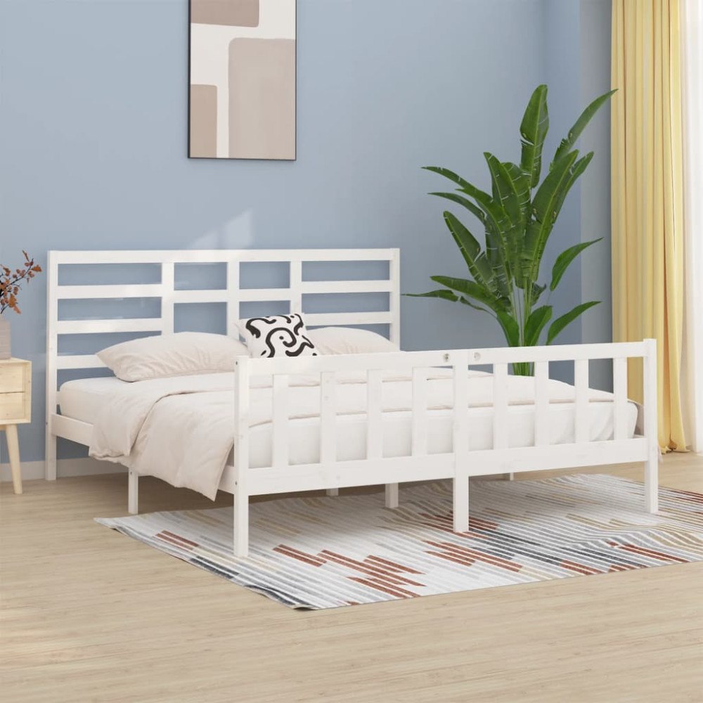 vidaXL Sängram vit massivt trä 180x200 cm