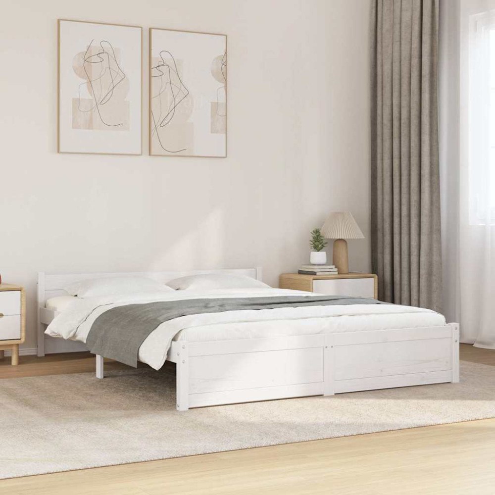 vidaXL Sängram vit massivt trä 160x200 cm