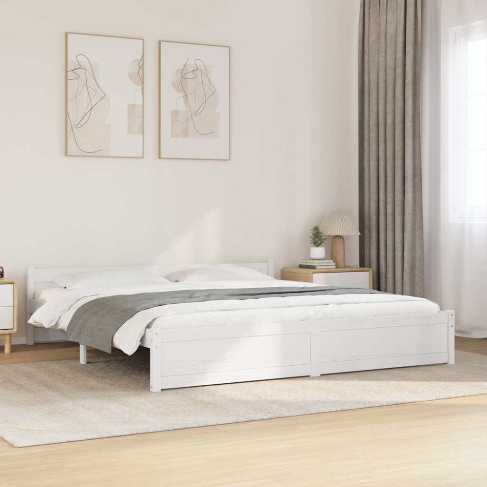 vidaXL Sängram vit massivt trä 180x200 cm