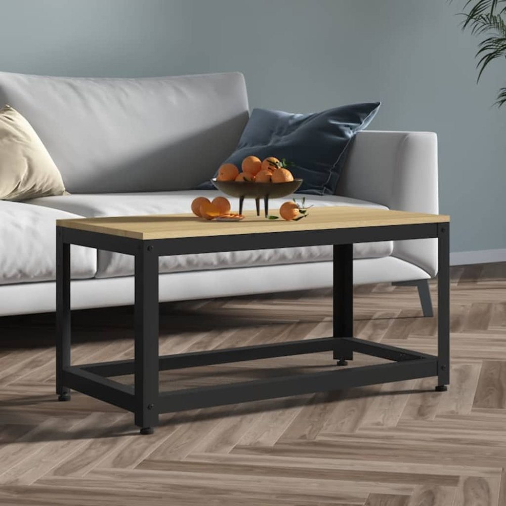 vidaXL Sidobord ljusbrun och svart 90x40x45 cm MDF och järn